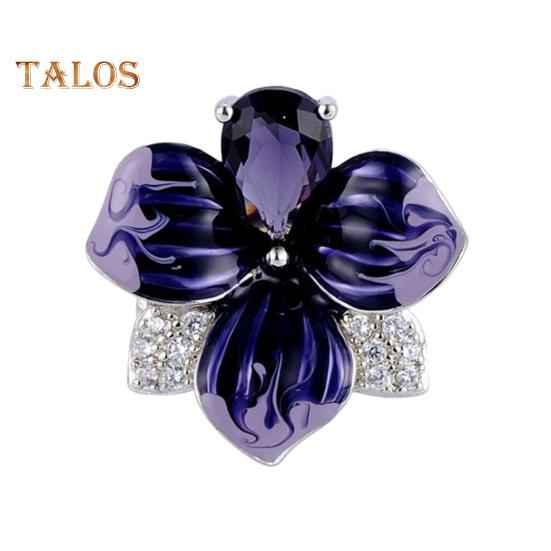 Женское кольцо 3D в форме цветка со стразами, декор из эмали, полированная медь, подарок на годовщину, свадьбу, банкет, коктейль, ювелирные изделия