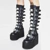 Fashion Women Boots Ladies Cosplay High Boots Comfort Long Tube Leather Boots Black Platform High Wedges Women Shoes Gothic Style 2024