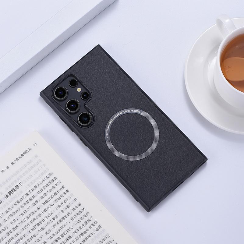 Магнитный чехол Magsafe с беспроводной зарядкой для Samsung S24 Ultra S24 + S23 S22 + Galaxy S21 Plus S20 FE, роскошный чехол из искусственной кожи