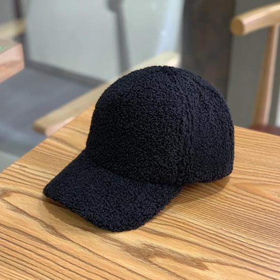 Plush Baseball Cap Autumn Winter Fuzzy Curved Brim Windproof Warm Solid Color UV Protection Men Women Adults Outdoor Sports Casual Ponytail Peaked Hat