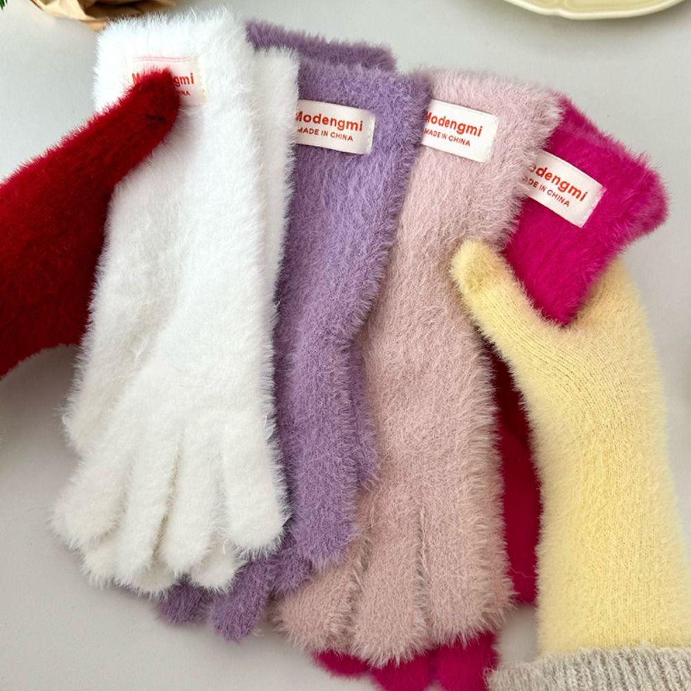 Korean Style Warm Gloves Touchscreen Full Finger Mittens High Quality Winter Knitted Gloves Women