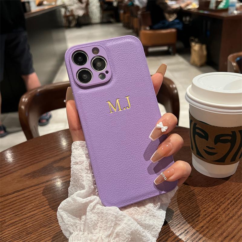Персонализированный чехол для телефона для iPhone 17 16 15 14 13 12 11 Pro Max Plus 17 Air Инициалы Имя Роскошный кожаный чехол Подарки