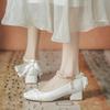Coarse Heel French Mary Jane Women's Shoes with Skirt Single Shoes Women's 2025 New White Socialite Wedding Shoes Bridesmaid Shoes