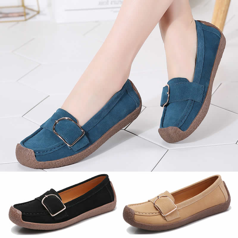 Shoes Woman Genuine Leather Women Flats Slip On Women's Loafers Female Moccasins Shoe Buckle Footwear