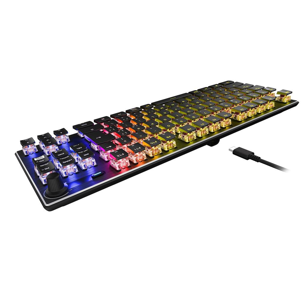 Компактная механическая RGB USB игровая клавиатура ROCCAT Vulcan TKL, модель с японской раскладкой JP, тихие линейные переключатели, без цифрового блока, немецкий дизайн (Красный эквивалент)