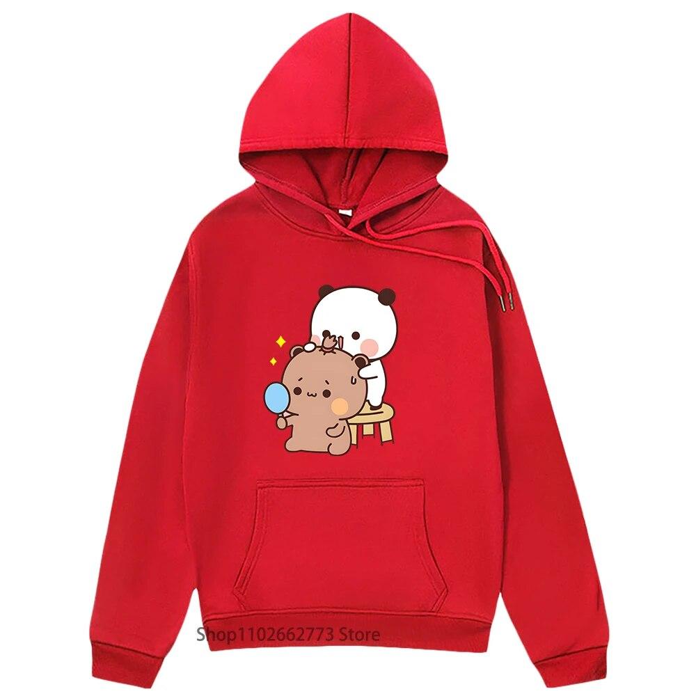 Толстовка с принтом Kawaii для девочек, свитшот с принтом Bubu Dudu, одежда с рисунком панды и медведя, одежда унисекс для женщин, одежда Y2k, весенняя одежда