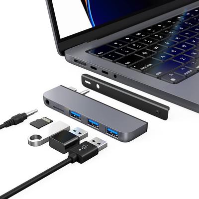 Qwiizlab USB C хаб с передачей данных 5 Гбит/с Маленький и оснащенный Micro SD картой Совместим с MacBook Pro и хабом, Сверхлегкий 5-портовый USB-C
