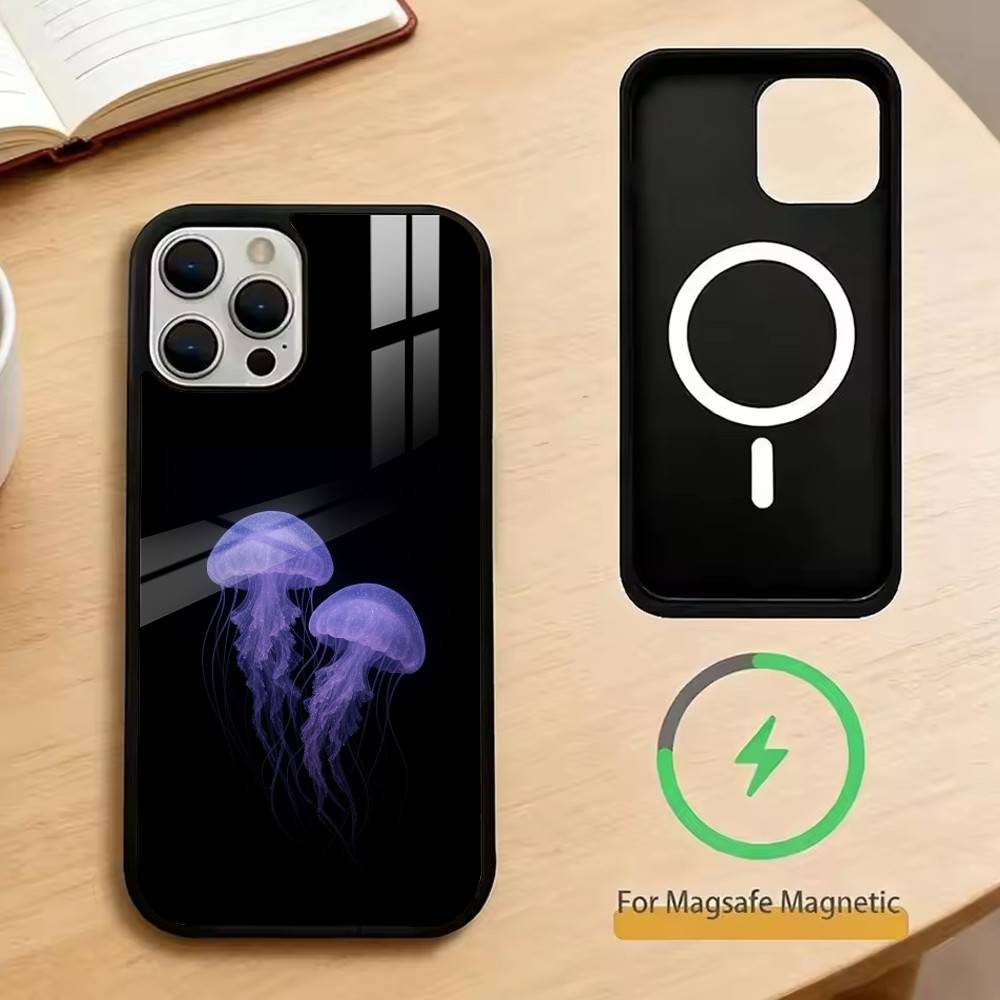 Медуза Океаническая Чехол для телефона для iPhone 17, 16, 15, 14, 13, 12, 11 Plus, Pro Магнитный с беспроводной зарядкой MagSafe
