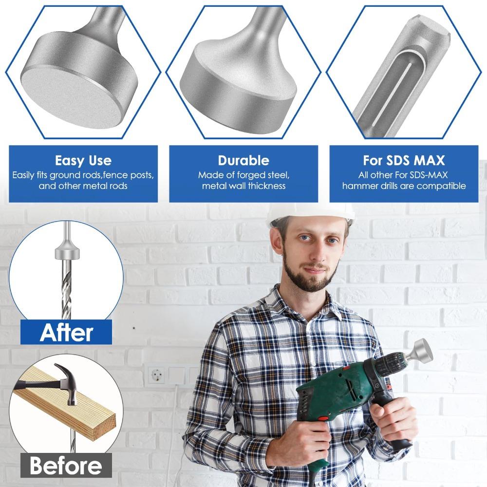 Серебряный Наконечник для Забивания Заземляющих Стержней SDS Plus Инструмент с Накладкой Легко Устанавливается Стальной Молоток Забивание Заземляющих Стержней