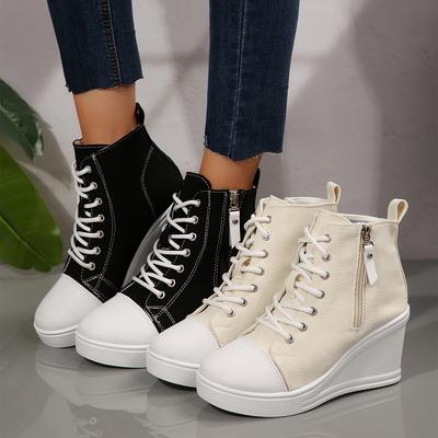 Женские кроссовки, новые модные легкие парусиновые туфли для женщин, повседневные дышащие кроссовки на платформе с увеличенной танкеткой для женщин