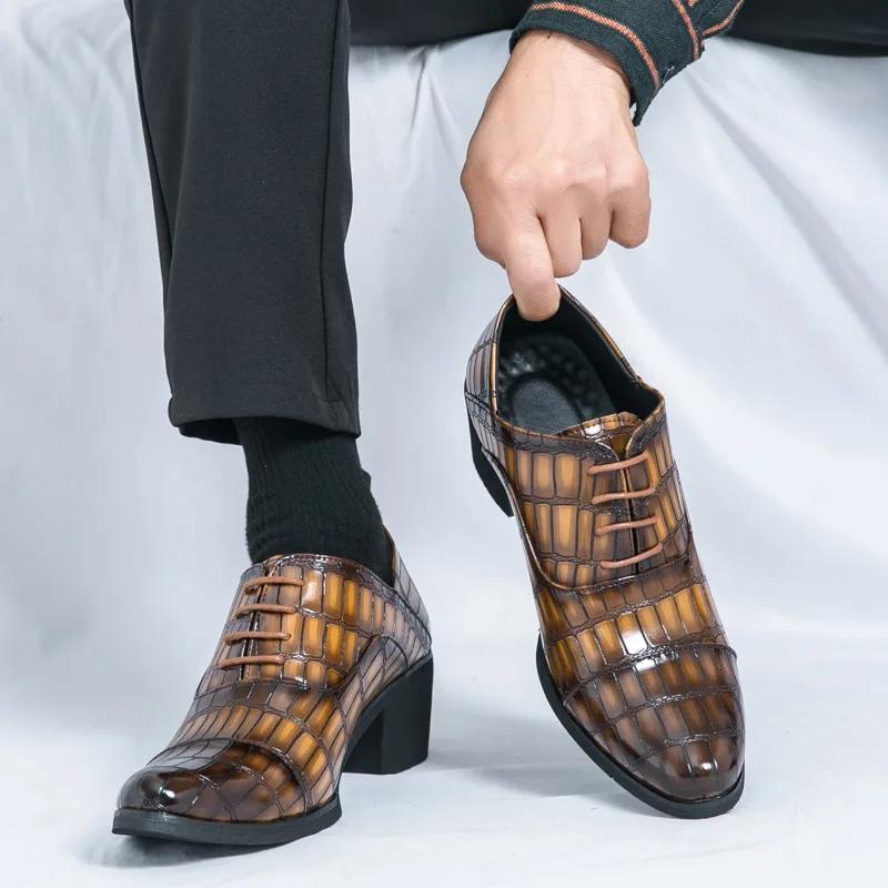 Новые модные черные элегантные мужские туфли большого размера 46 на высоком каблуке с острым носком, роскошные туфли для мужчин Chaussure Hommes