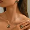 Women's Ring Necklace Earring Set Geometric Circle Leopard Print Design Pendant Clavicle Chain Jewelry
