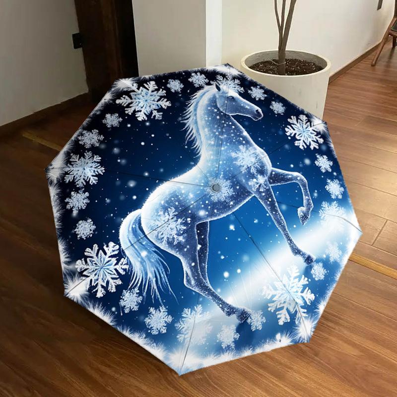 1PC Winter Horse Snowflake Automatic 8-Bone Folding Umbrella - Durable Polyester & Iron Frame,Userfriendly Operation y250929131