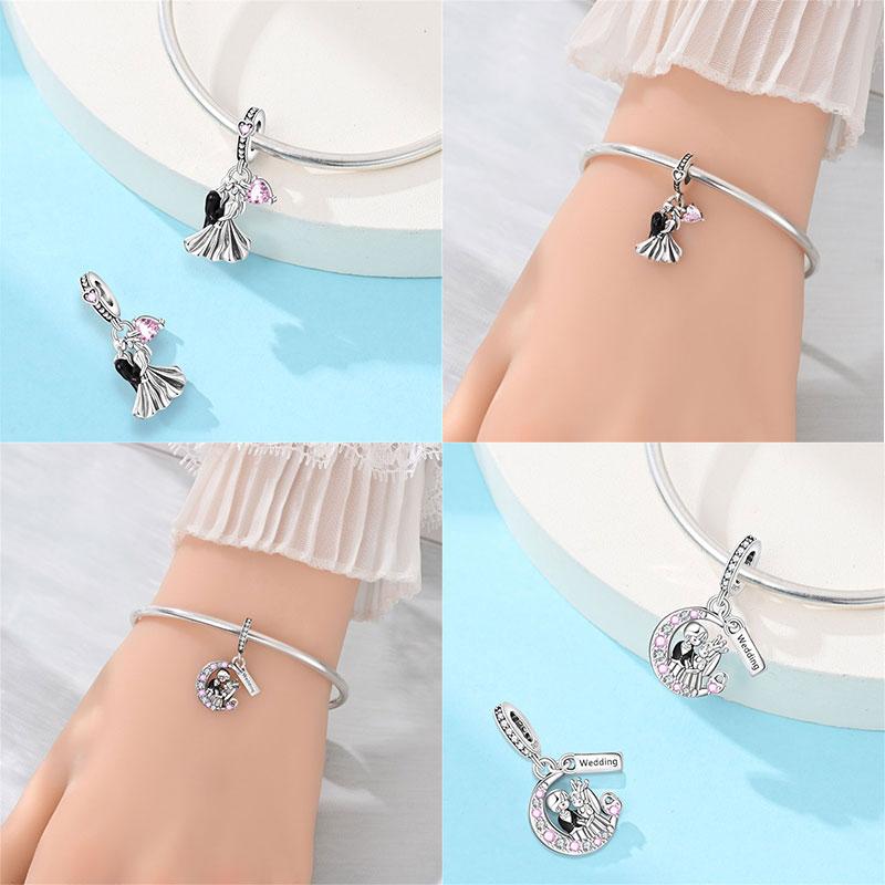 Новые Медные Шармы Подвеска Любовь Свадебное Предложение Розовый Букет Шарм Для Женщин Браслет Помолвочные Ювелирные Изделия Подарок