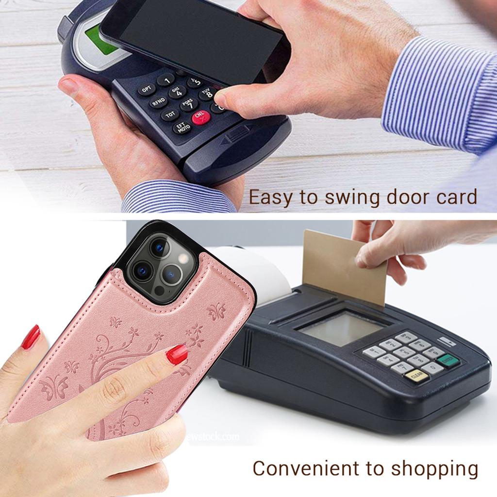 Butterfly Floral PU Leather Wallet Case for iPhone, Card Holder Slot Protective Cover with Kickstand