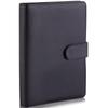 A5 Size Ring Magnetic Button Leather Business Planner with 100 Sheets of Pen Holder and Card Pocket 6-hole Paper, (black)