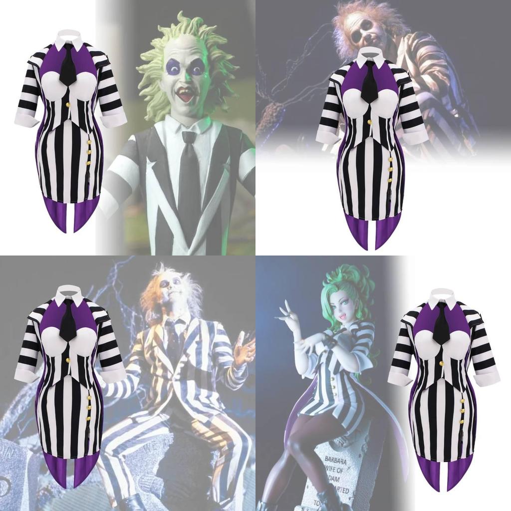 Костюм для косплея в готическом стиле Майкла Китона Битлджус Полиэстеровая ткань