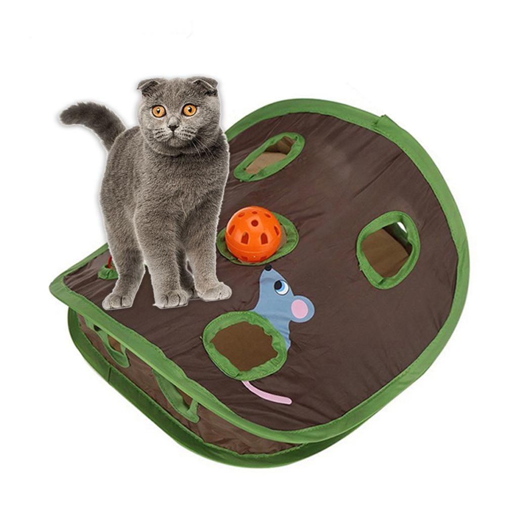 Игра для кошек Мыши Интеллектуальная игрушка Палатка с колокольчиком с 9 отверстиями Игровой туннель для кошек Складные игрушки для охоты на мышей Поддерживает активность котенка Игрушки для домашних животных