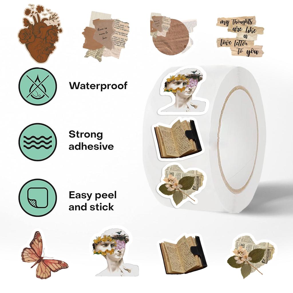 500 Sheets/roll Roll Tape Retro Fragments Handbook Material Decorative Envelope Seal Stickers