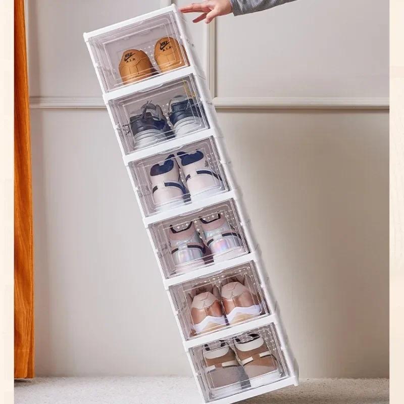 1 PCS Shoes Box Dustproof Thickened Plastic Sneaker Shoe Storage Box Stackable Cabinet Transparent Organizers Rack