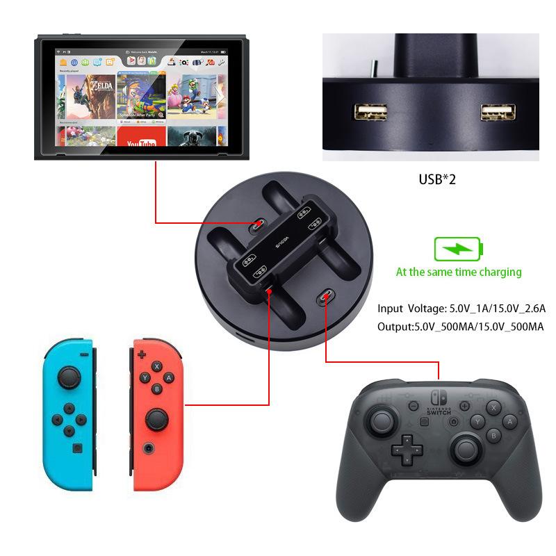 VAORLO For Nintendo Switch Multifunctional Charger Joy-Con Handle Four Charge Pro Controller Charger Console Charging Dock