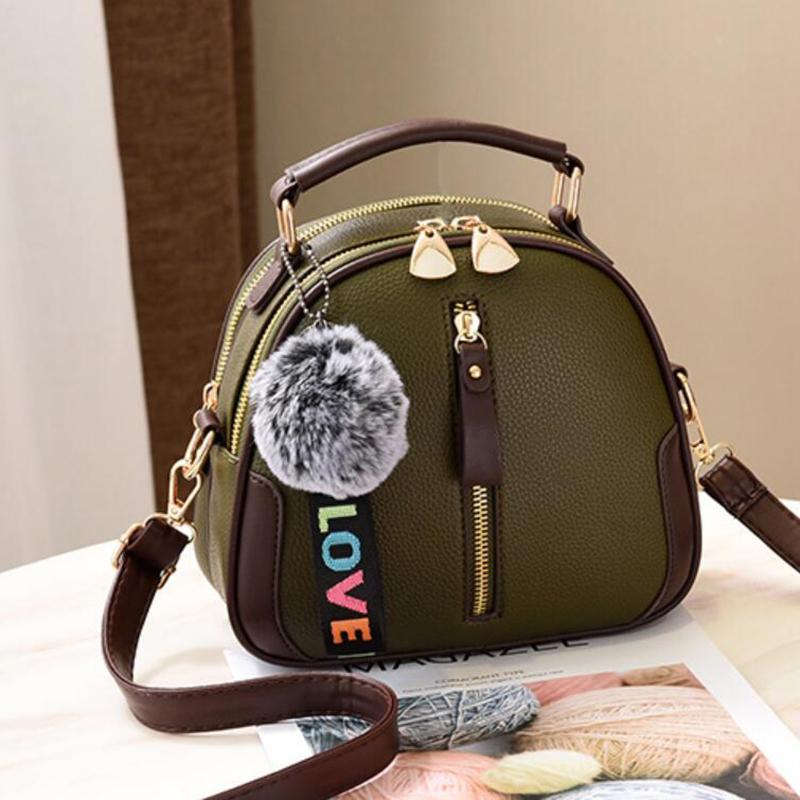 Yogodlns Женская однотонная серая сумка для волос с шариком через плечо, модная сумка через плечо из искусственной кожи