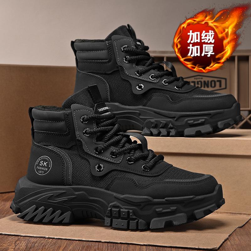 Мужские высокие ботинки осень и зима толстая подошва нескользящие ботинки Мартина бархатные теплые для улицы альпинизма