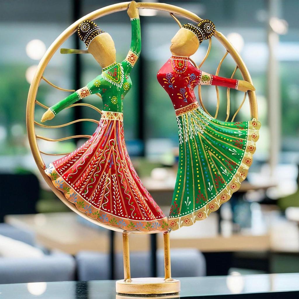 Vibrant Graceful Dancers Tabletop Showpiece - Iron Hand-Painted Home Decor - Ideal for Wedding, Anniversary & Housewarming Gifts (Circle Dancers)