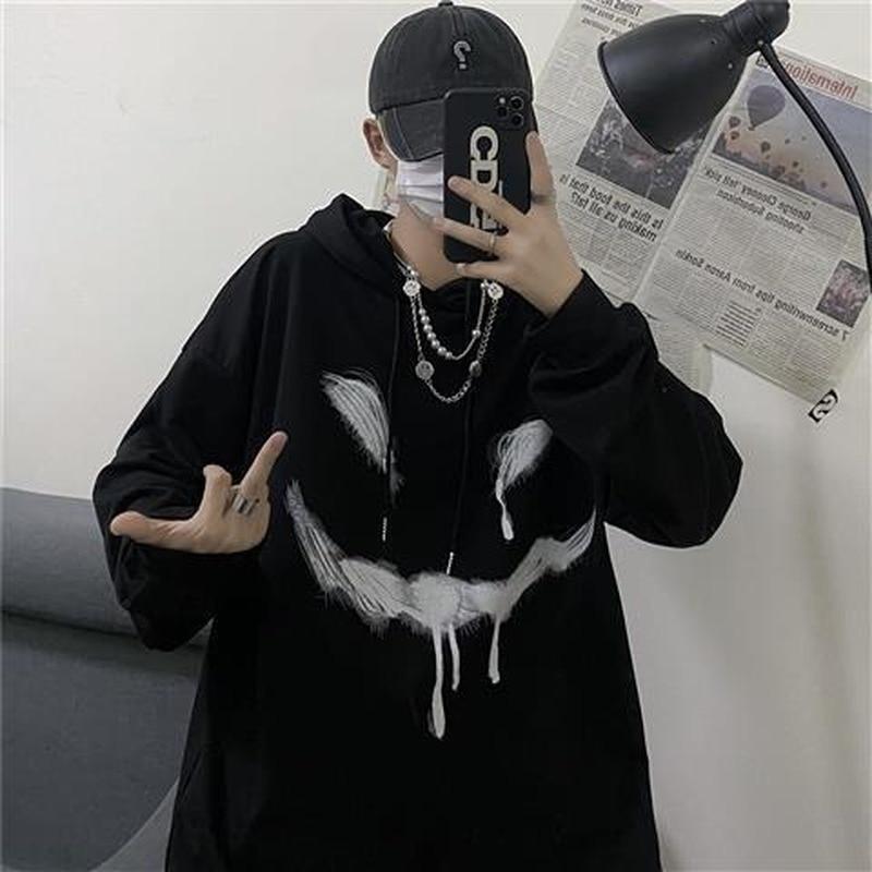 Готическая толстовка большого размера, черная Harajuku, эмо, графический пуловер в готическом стиле, женская осенняя уличная толстовка в стиле гранж, женская