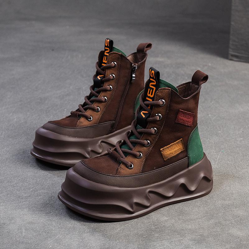 Модные женские мотоботы GKTINOO из натуральной кожи, новая модель 2025 года, на молнии, с круглым носком, женская обувь, ручная работа, ретро ботильоны на платформе