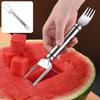 2-in-1 Stainless Steel Fruit Cutter Salad Fruit Slicer Cutter Tool Dual Head Watermelon Fork Cutter Kitchen Accessories Gadgets