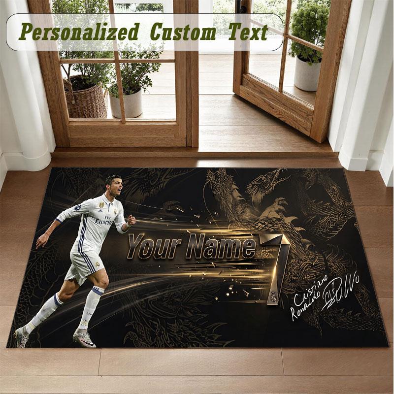 Crystal Velvet Square Rug Custom NameCristiano Ronaldo Pattern Non Slip Home Floor Decor Rug
