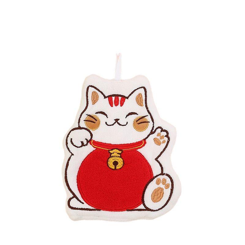 Полотенце из кораллового флиса с мультяшным рисунком 'Счастливый кот' для кухни и ванной - Мягкое и безопасное для детей