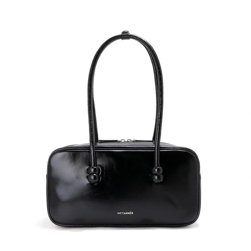 Bowling Bag for Women Genuine Leather Shoulder Bag Underarm Tote Handbag Large Capacity Versatile 30x16x9cm