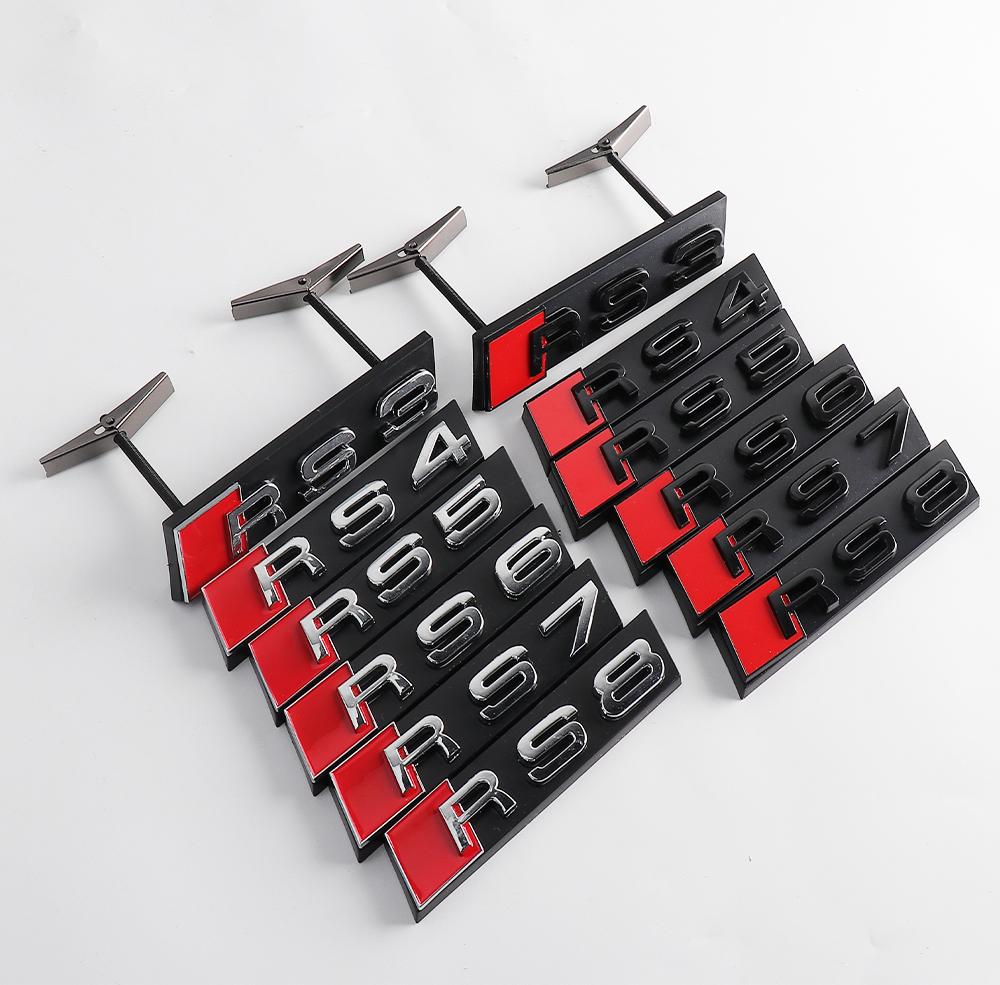 3D RS3 RS4 RS5 RS6 RS7 RS8 Badge Car Front Grille Emblem Auto Accessories For qaz22 Sline Quattro RS S TT A1 A2 A3 A4 A5 A6 A7 A8