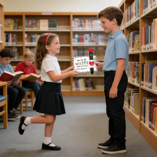 Valentine's Day Pen Card Gift Set Multicolor Ballpoint Pen with Heart Message Cards Retractable Colorful Pen for Students Classmates Office Exchange