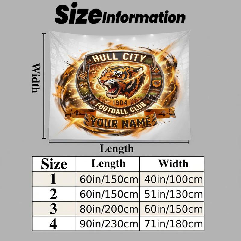 Custom Name Hull City2 Printed Tapestry – Wall Hanging for Bedrooms, Dorms, and Home Decor
