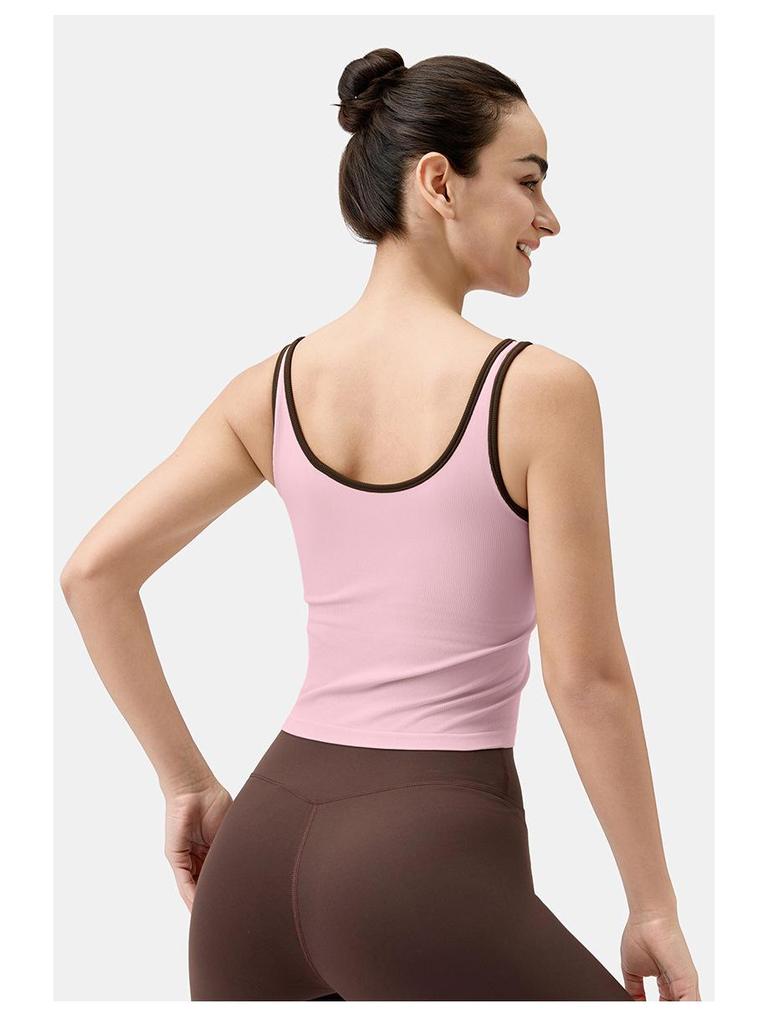 Женский летний рубчатый топ-ками для йоги из лайкры с нагрудными вкладышами