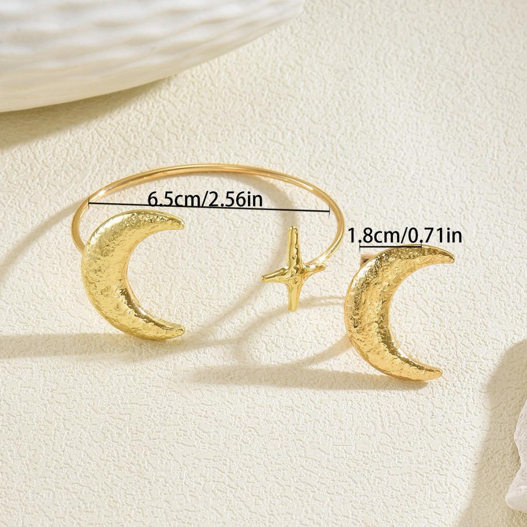 Geometric Moon Metal Open Bracelet Ring Set Women European American High End Niche Jewelry Gift