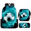 Kids Football Print Backpack Set Elementary School 3-Piece Shoulder Bag Pencil Case Crossbody