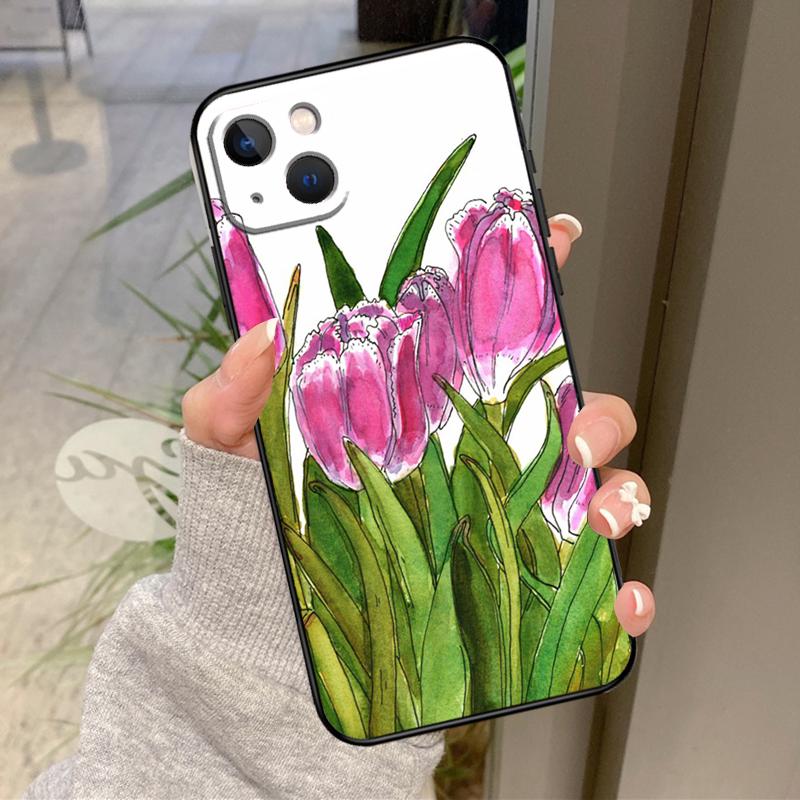 Цветочный весенний чехол с тюльпанами для iPhone 16 Pro Max 15 14 12 11 13 17 Pro Max Plus 12 13 Mini 16e 17 Air Задняя крышка
