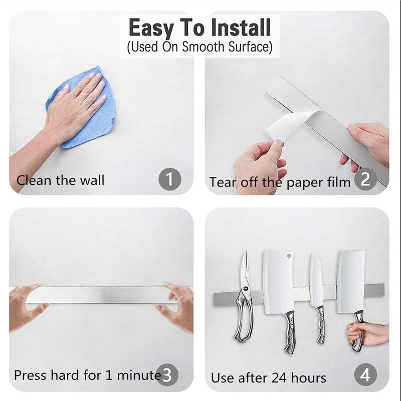 Подставка для ножей из нержавеющей стали, органайзер для полосок, сильный магнитный держатель для ножей, настенное крепление, кухонный бар, хранение кухонных принадлежностей