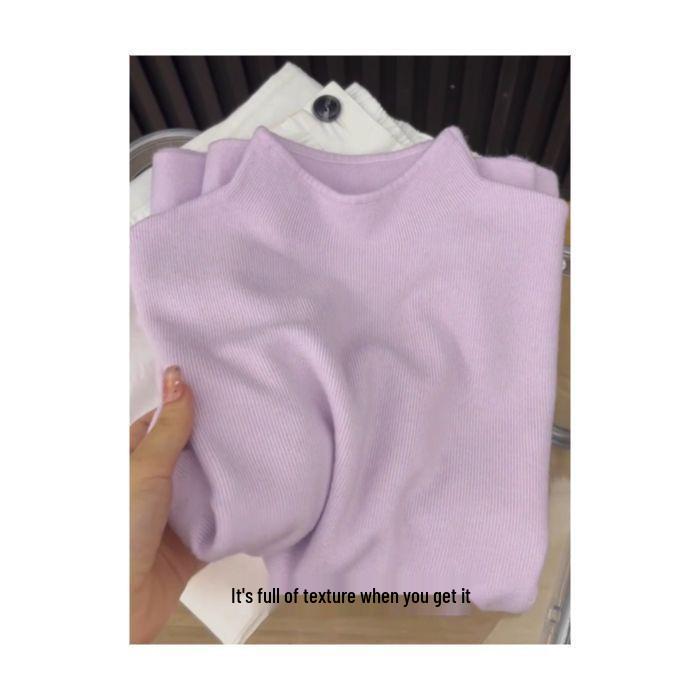 Autumn 2024 Women's Semi-High Neck Soft Sweater: Slim Fit Straight Shoulder Knit