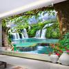 Размер Фреска Современные 3D Зеленое Дерево Обои Водопады Пейзаж Фрески Гостиная Спальня Домашний Декор 3D Наклейки на Стену