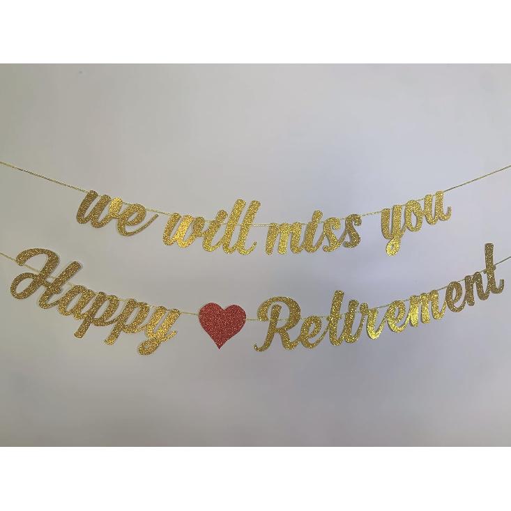 Happy Retirement Banner and We Will Miss You Banner for Retirement Party Decorations(Pre-Strung)