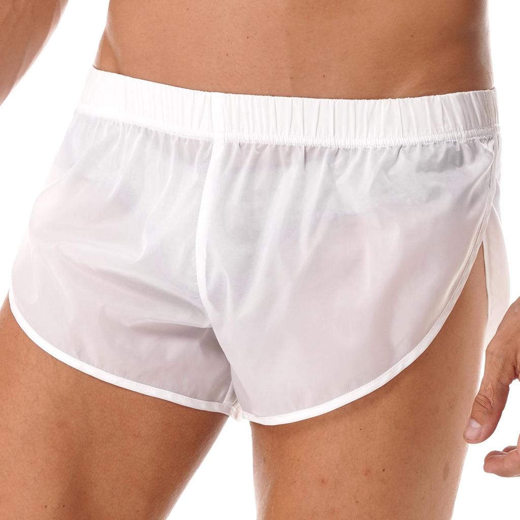 Mens Shorts Semi See-Through Sides Split Elastic Waistband Boxer Shorts Beach Shorts Swimsuits