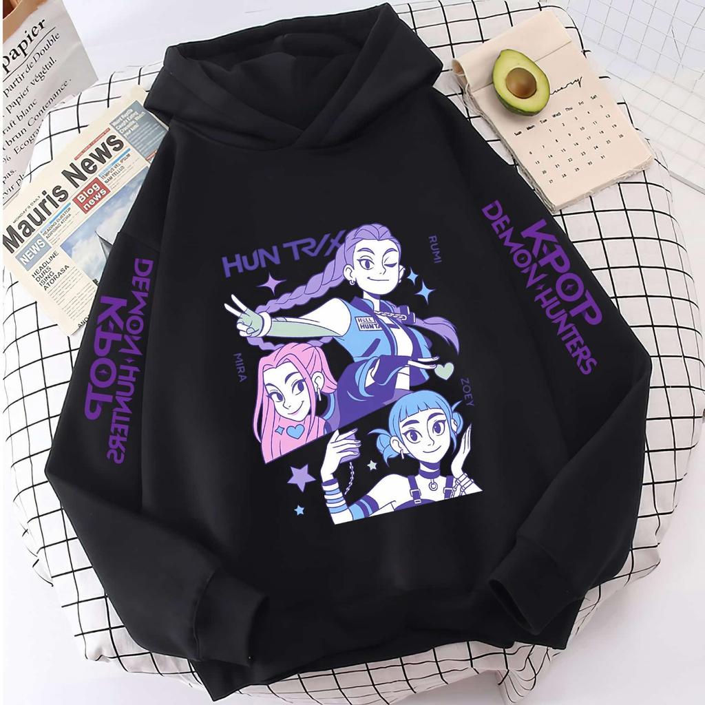 KPop Demon Girls Fashion Casual Sweatshirt Movie New Kids K-Pop Demon Hunters Hooded Tops Toddler Girl Clothes Hunters Hoodie