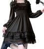 Gothic Lolita Dress Cosplay Long Sleeve Ruffle Lace Gothic Lolita [Ressh.N] Knee-length (M, Black)