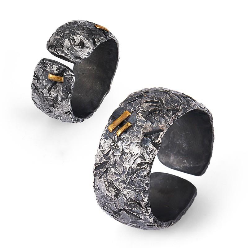 Adjustable Vintage Mens Finger Ring With Distressed Texture Geometric Design Handmade Brass Statement Index Or Middle