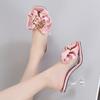 Модные прозрачные тапочки на каблуках с квадратным носком, босоножки, элегантные женские туфли-лодочки с бантом и кристаллами, женские туфли на высоком каблуке